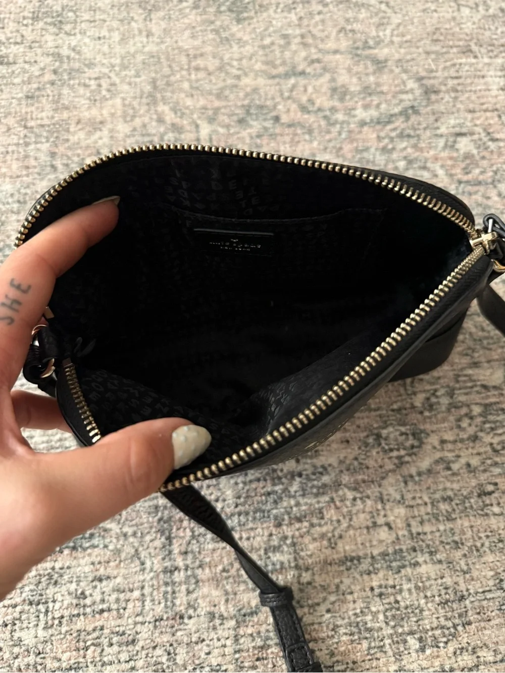 kate spade Black Pebbled Leather Crossbody Bag with Gold Logo